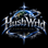 A stylized metallic logo reading 'HushWild' with 'Clothing Co' and 'Silence Builds Legends' beneath it, set over a globe with clouds and star-like sparkles on a black background.